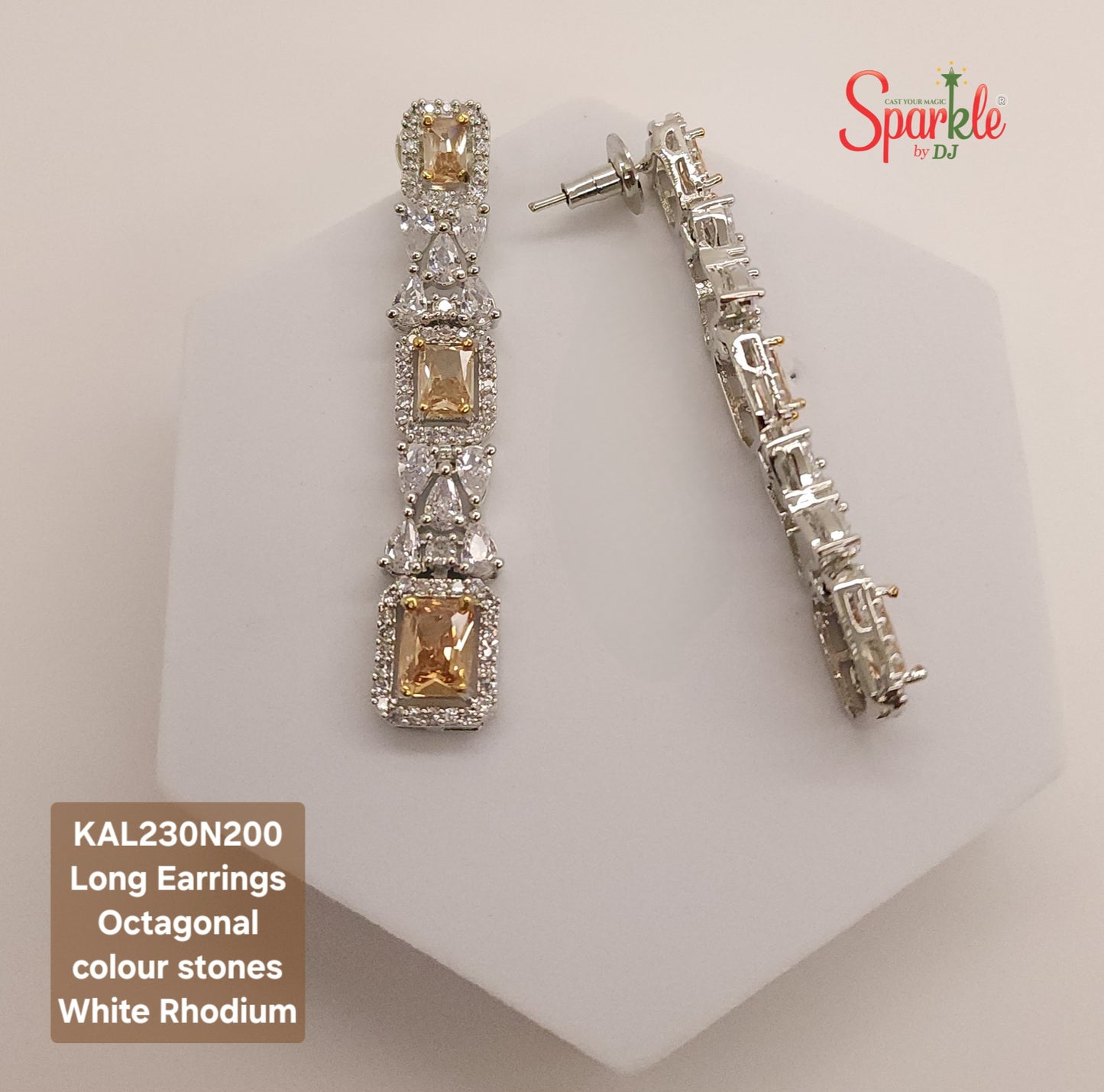 Long Cubic zirconia Earrings with Octo coloured stones - SparklebyDJ