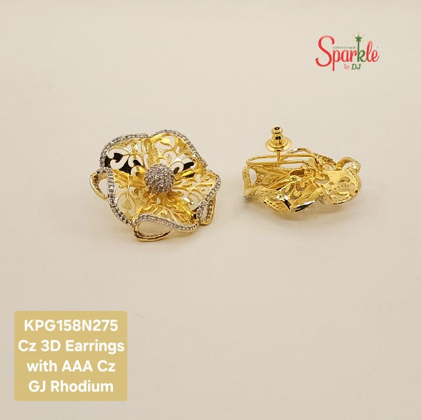 Cz floral jali earrings 3 dimensional - SparklebyDJ