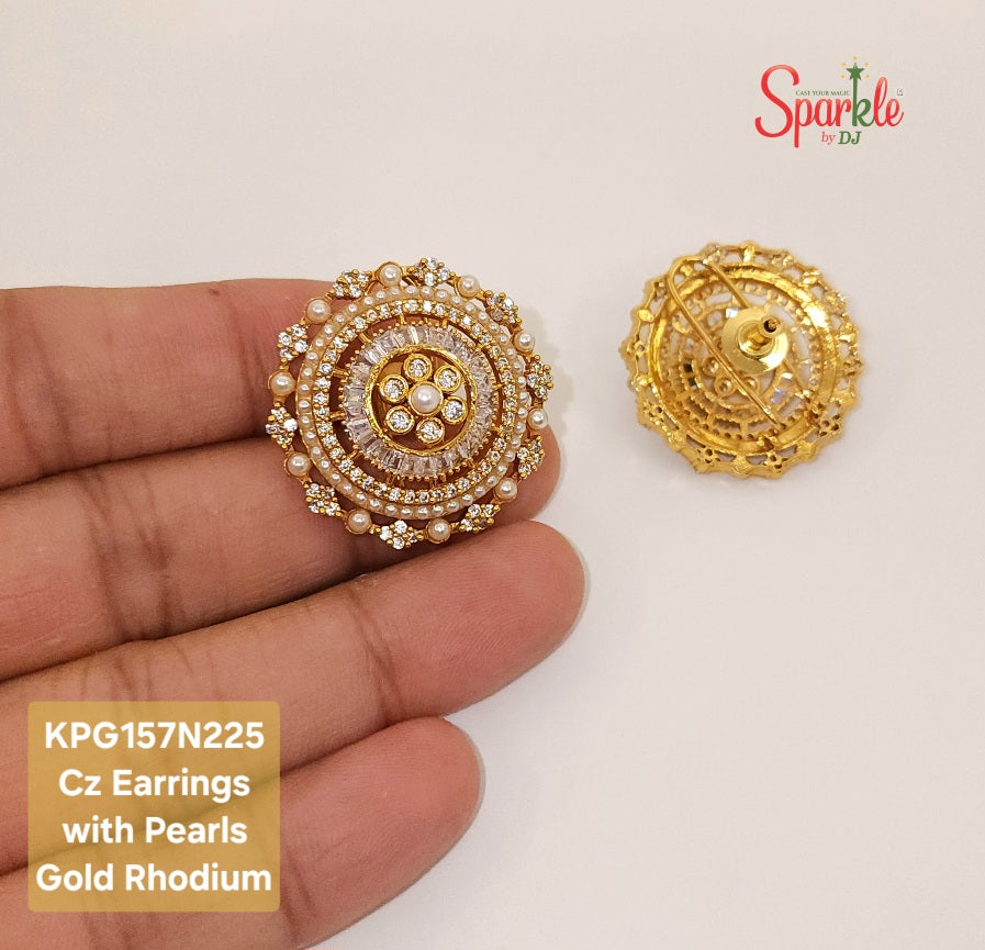 Cz & pearl studs in gold polish - SparklebyDJ