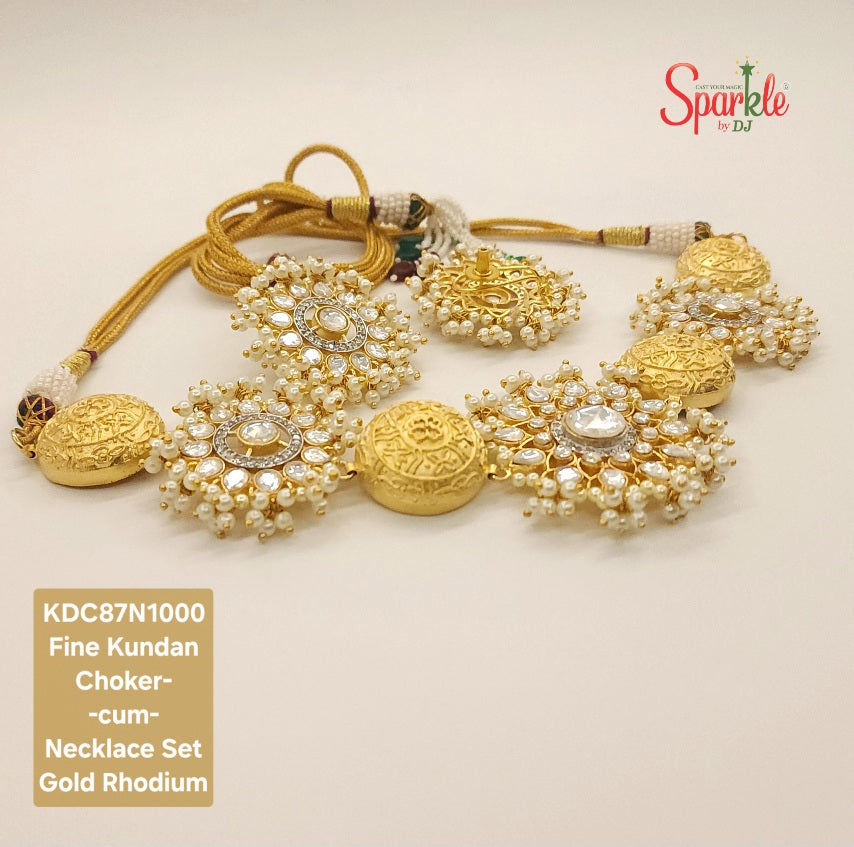 Pearls studded Fine Kundan Choker-cum-Necklace set - SparklebyDJ