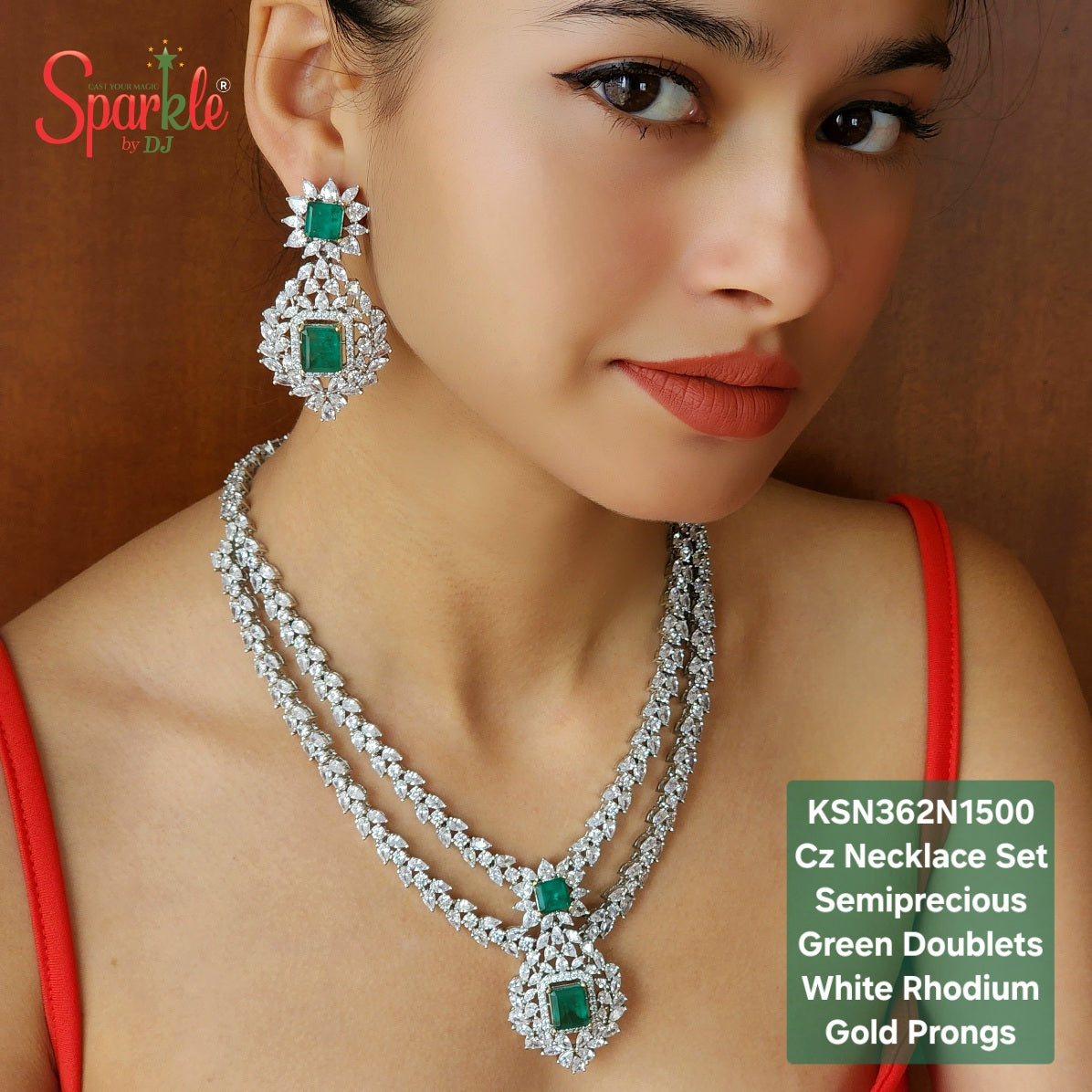 Double liner Necklace Set with semiprecious colour stones - SparklebyDJ