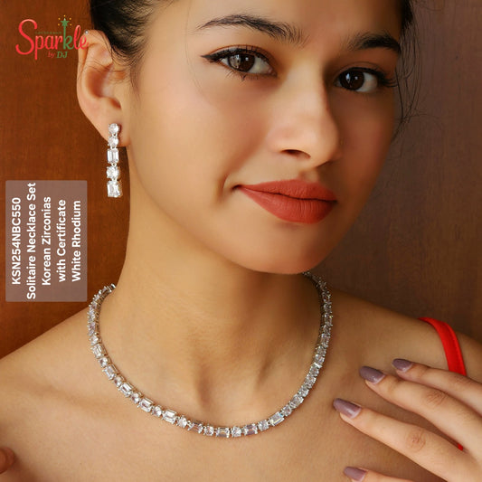Solitaire Necklace set with Round & Emerald-cut Korean Zirconia - SparklebyDJ