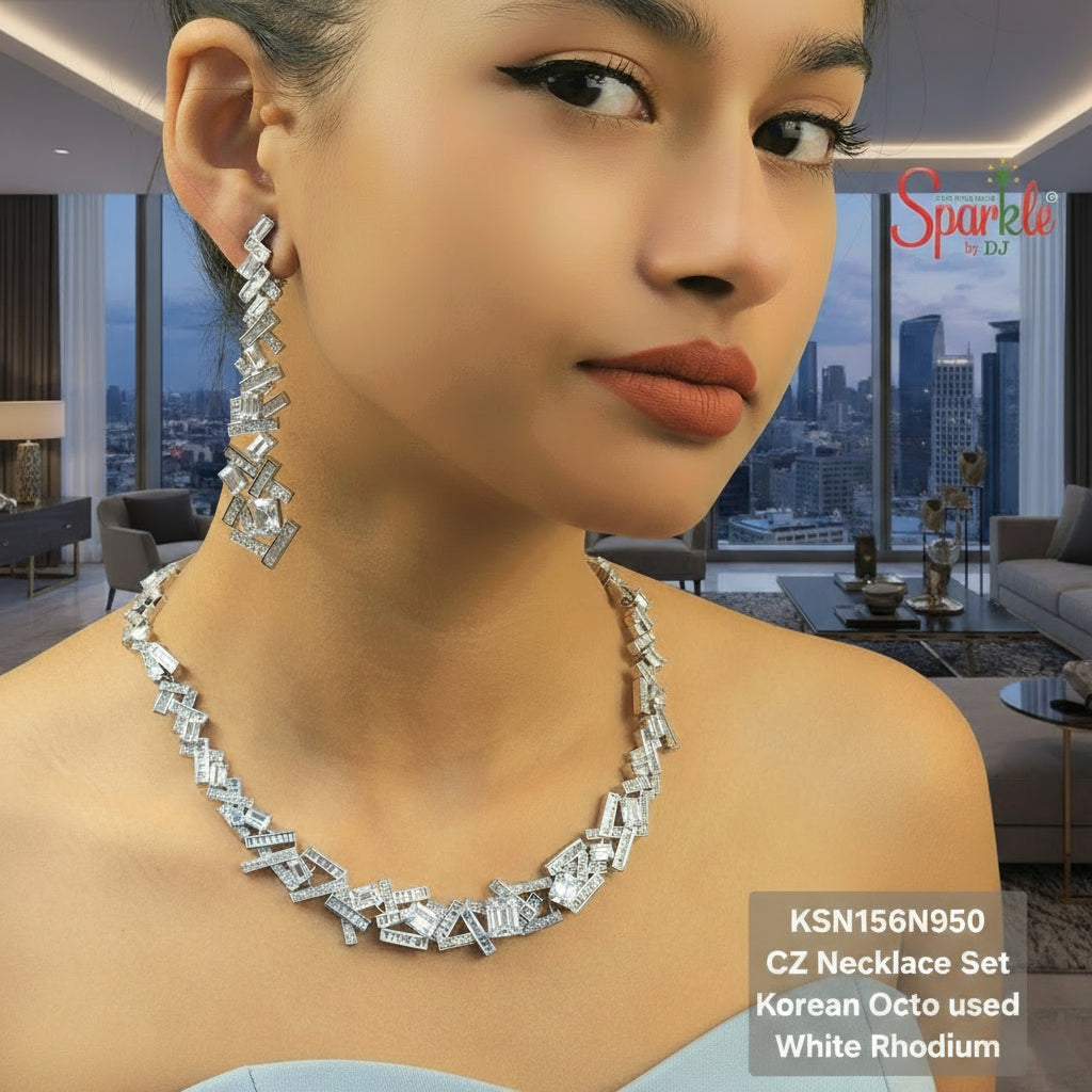 Geometrical Necklace set with Korean octagonal CZ - SparklebyDJ