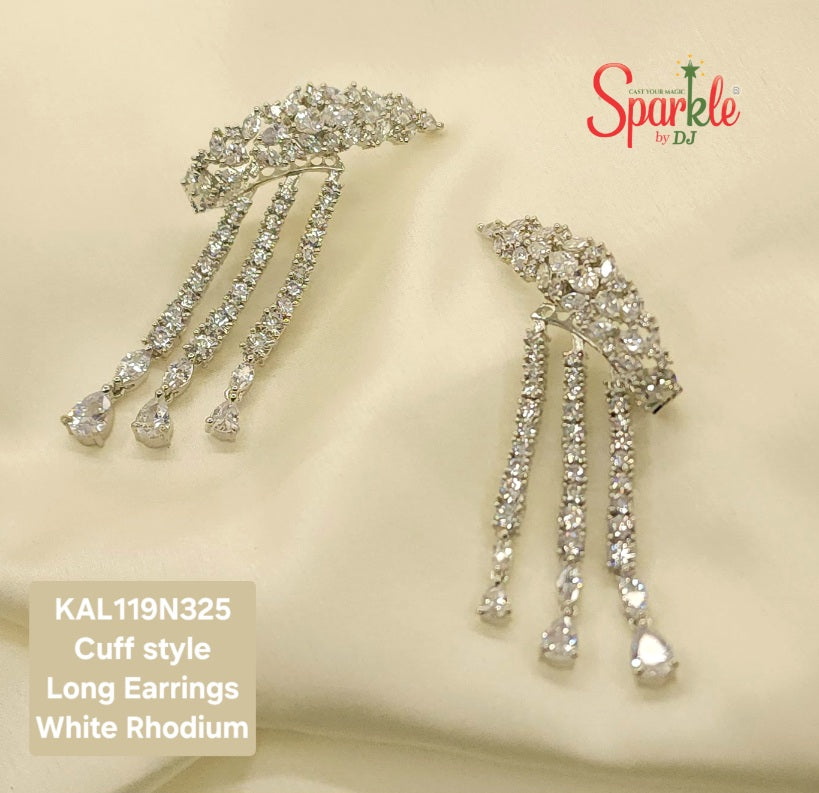 Cuff-style CZ Long Earrings - SparklebyDJ