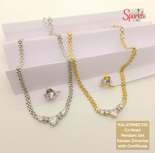 Heart CZ Pendant set with Korean zirconias - SparklebyDJ