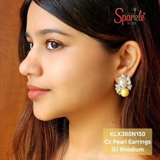 Cz & pearls leafy earrings