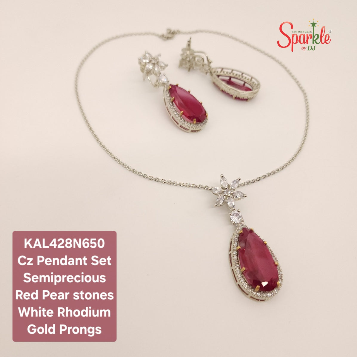 Cz Floral Pendant set embellished with Pear shaped semiprecious stones