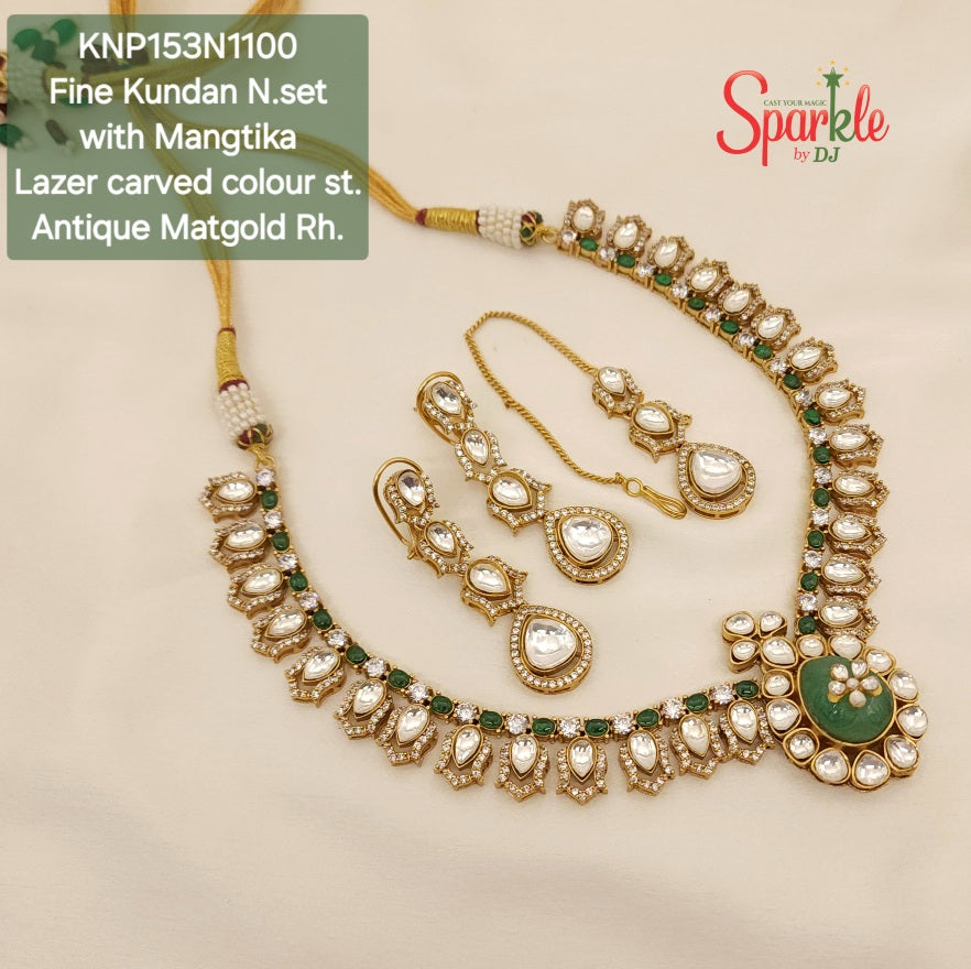 Fine Kundan Necklace set with Mangtika - SparklebyDJ