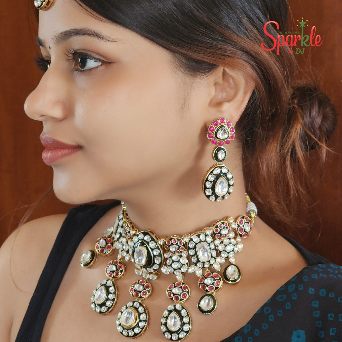Kundan Bridal Choker set with Mangtika - SparklebyDJ