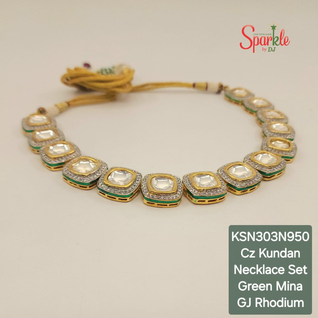 Cz & Kundan Minakari Necklace set - SparklebyDJ