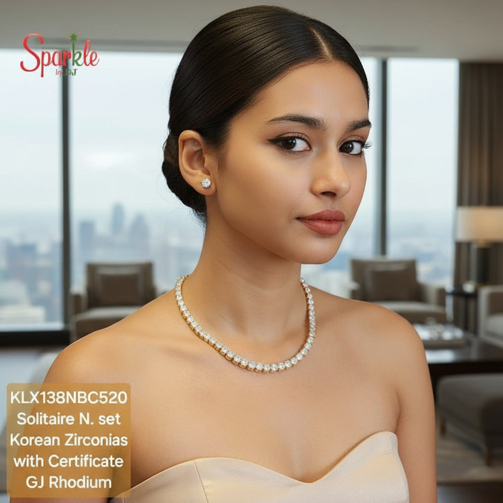 Korean Cz solitaire necklace set with certificate - SparklebyDJ