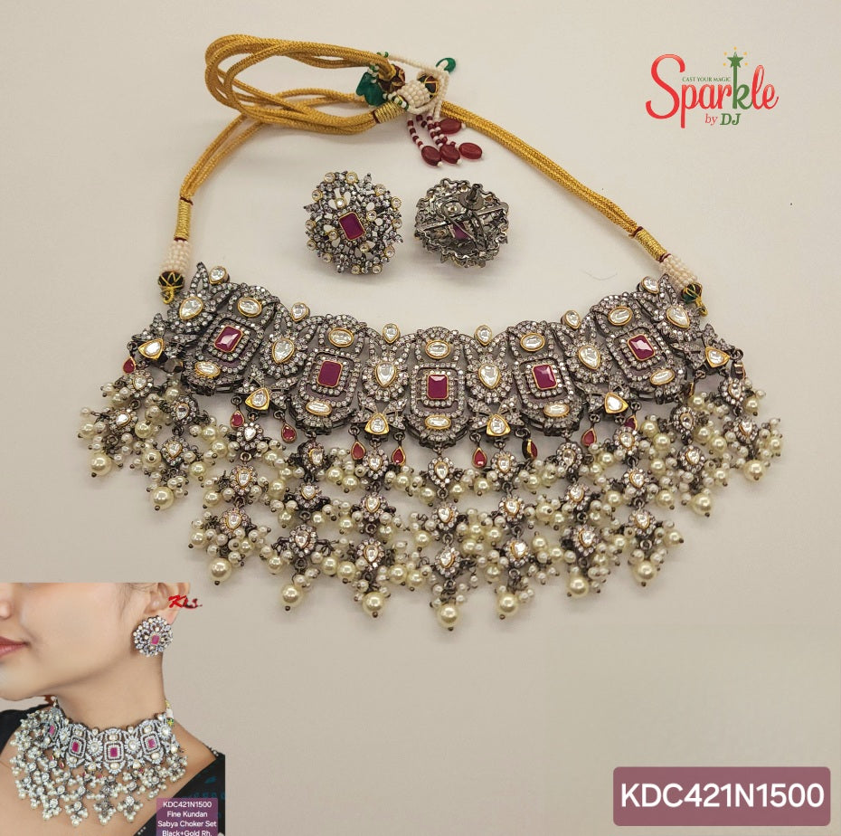 Fine kundan choker set with studs - SparklebyDJ