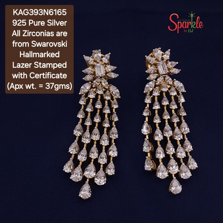 925 Sterling Silver Long earrings setted with zirconias from swarovski - SparklebyDJ
