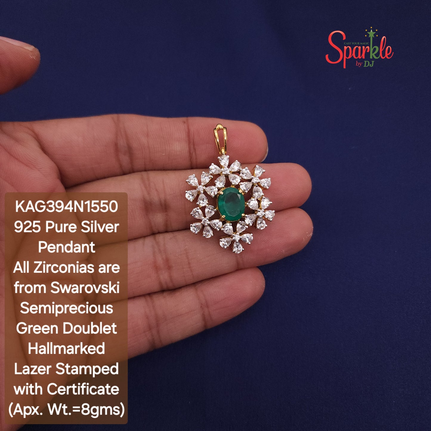 925 Sterling Silver Pendant setted with semiprecious colour stone & Cz from swarovski - SparklebyDJ