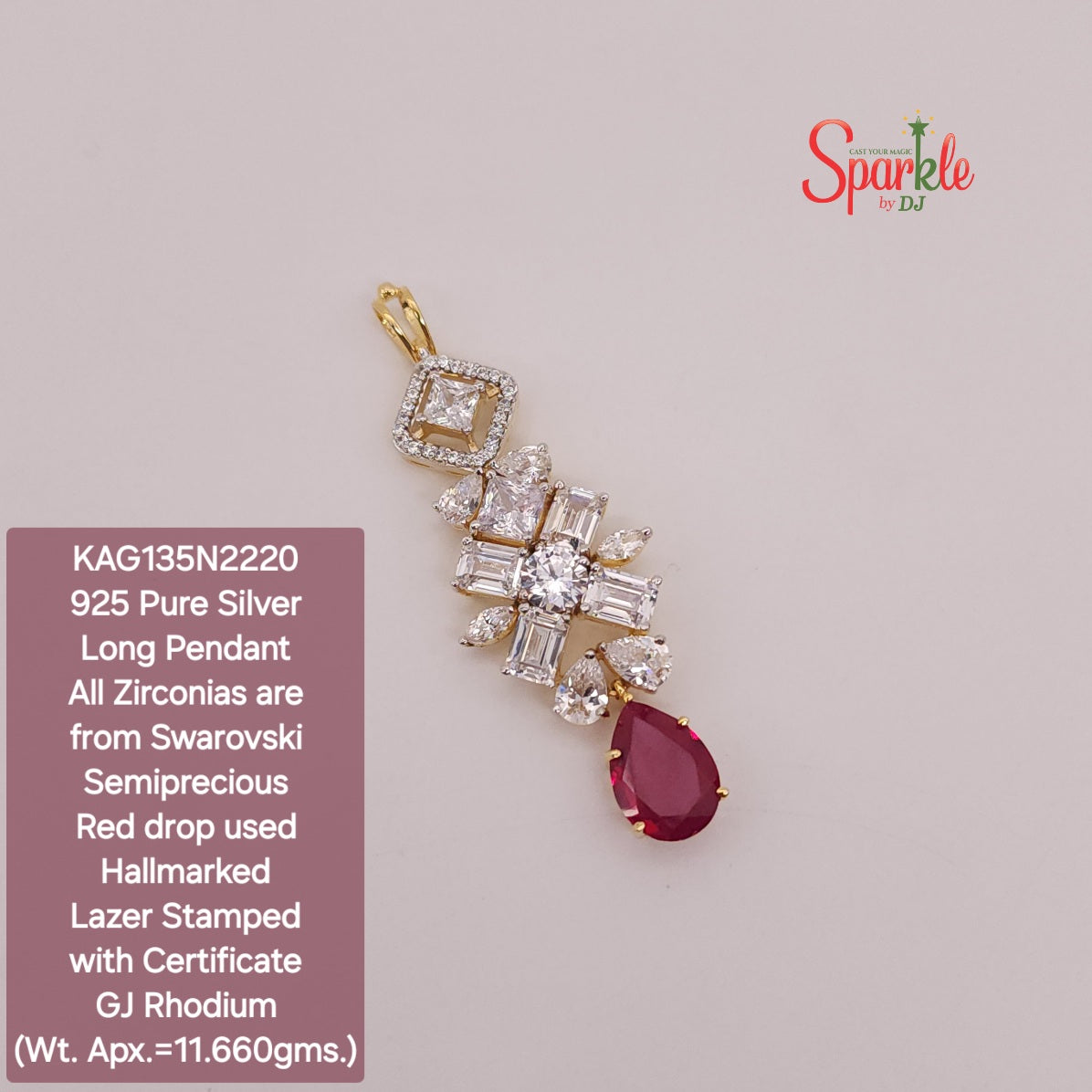 925 Sterling Silver Pendant setted with semiprecious drops & Cz from swarovski - SparklebyDJ