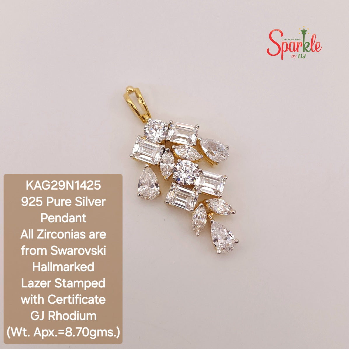 925 Sterling Silver Octo Pendant with zirconias from swarovski - SparklebyDJ