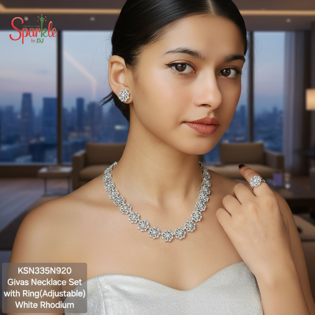 Bollywood inspired tapered baguettes cz Necklace Set - SparklebyDJ