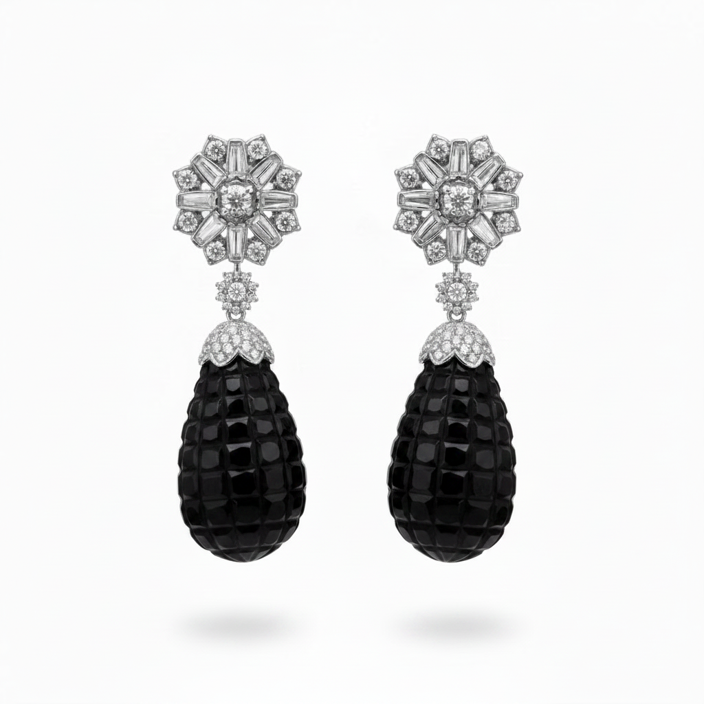 Cz Drop Earrings with semiprecious stones in invisible setting