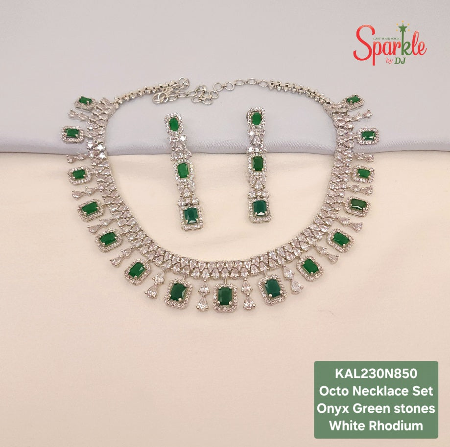 AAA Cz Necklace set with octagonal colour stones