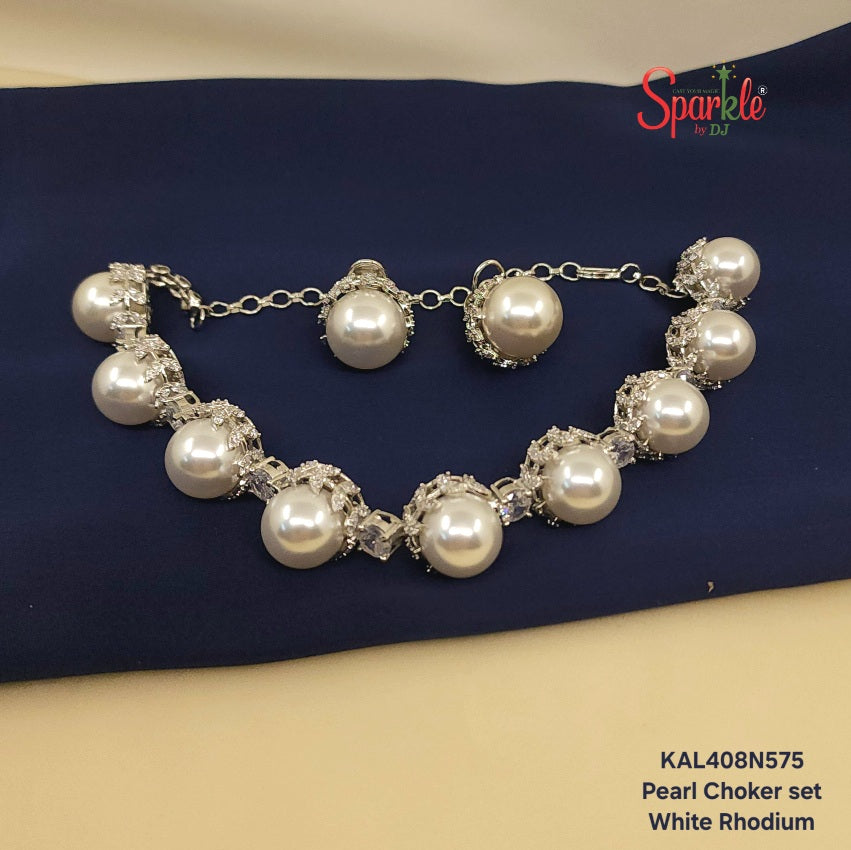 Pearl & Cz Choker Set - SparklebyDJ