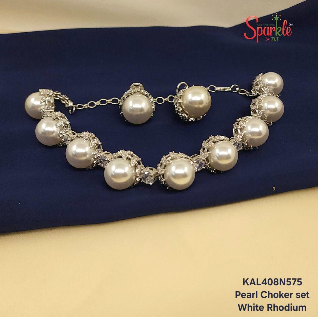 Pearl & Cz Choker Set - SparklebyDJ