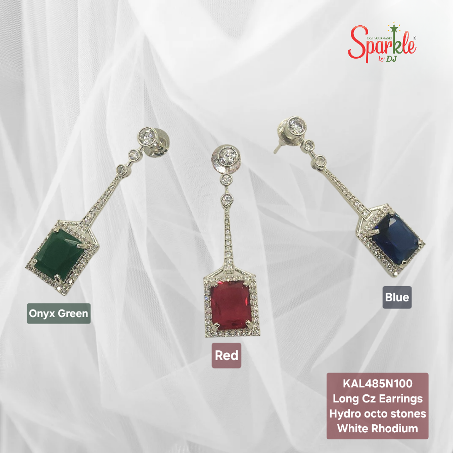 Long Cz earrings with octagonal drop - SparklebyDJ