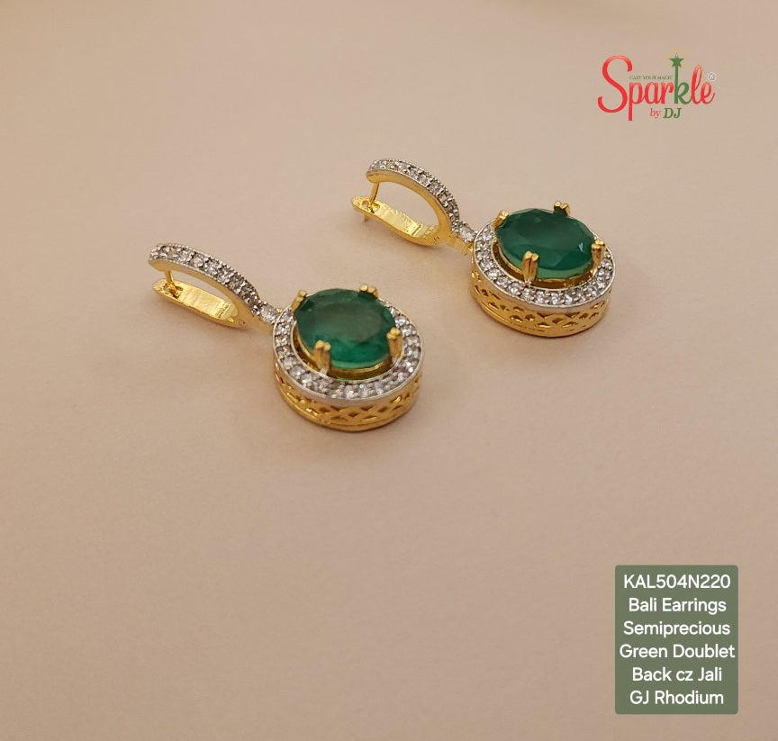Semiprecious Oval drop cz bali earrings with ornate back jali - SparklebyDJ