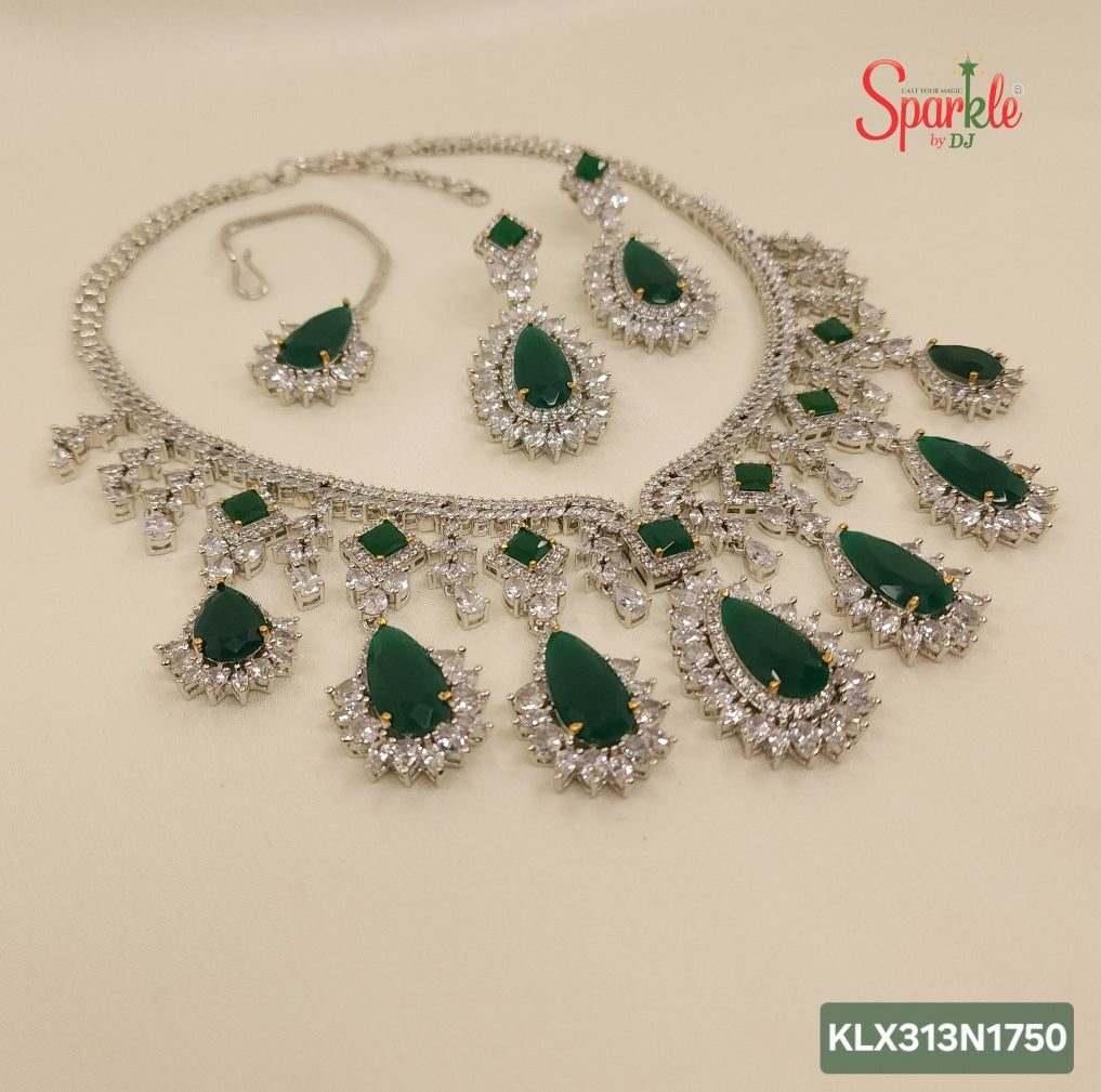 Bridal cz Necklace Set with Mangtika - SparklebyDJ