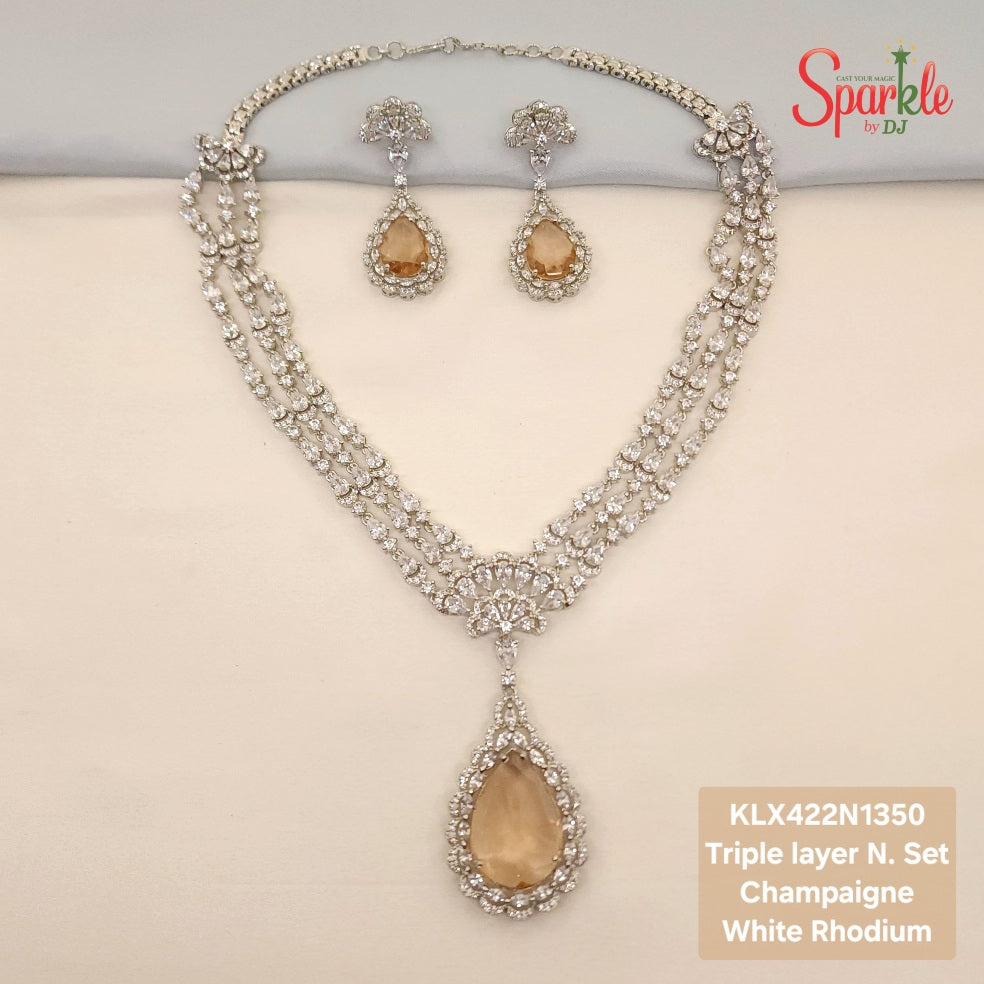 Triple stringed Cz Necklace Set