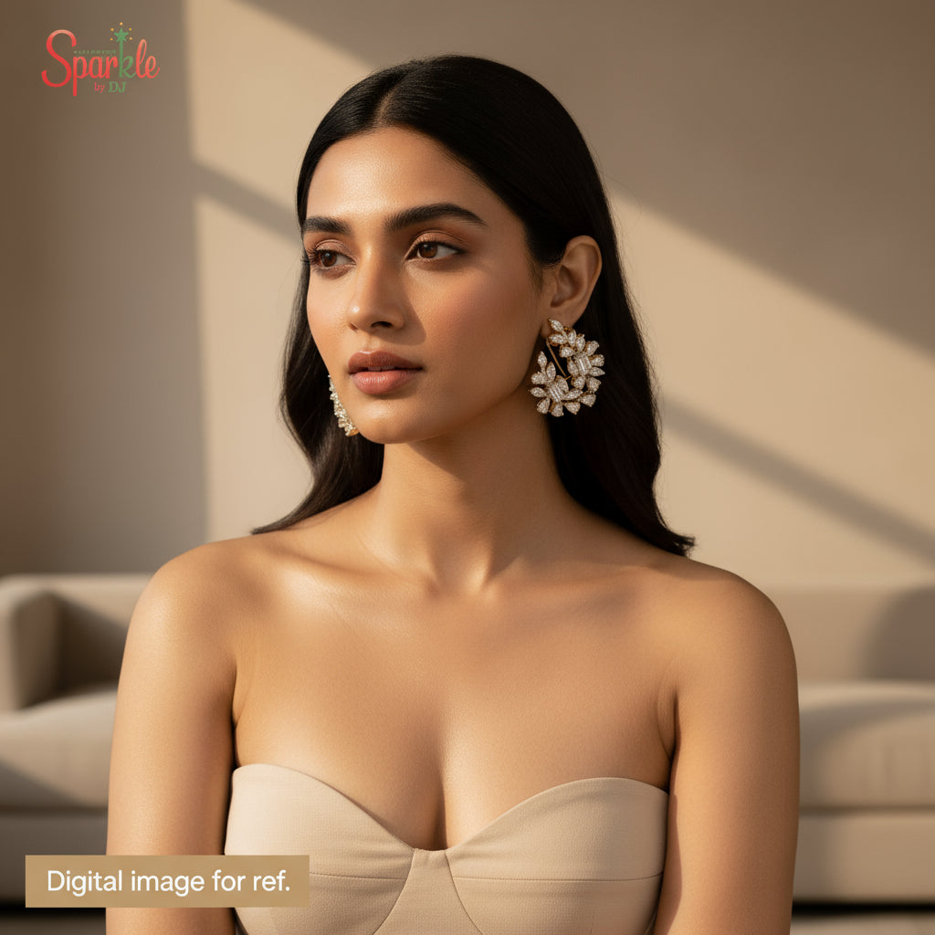 C style earrings with octagonal korean cz - SparklebyDJ