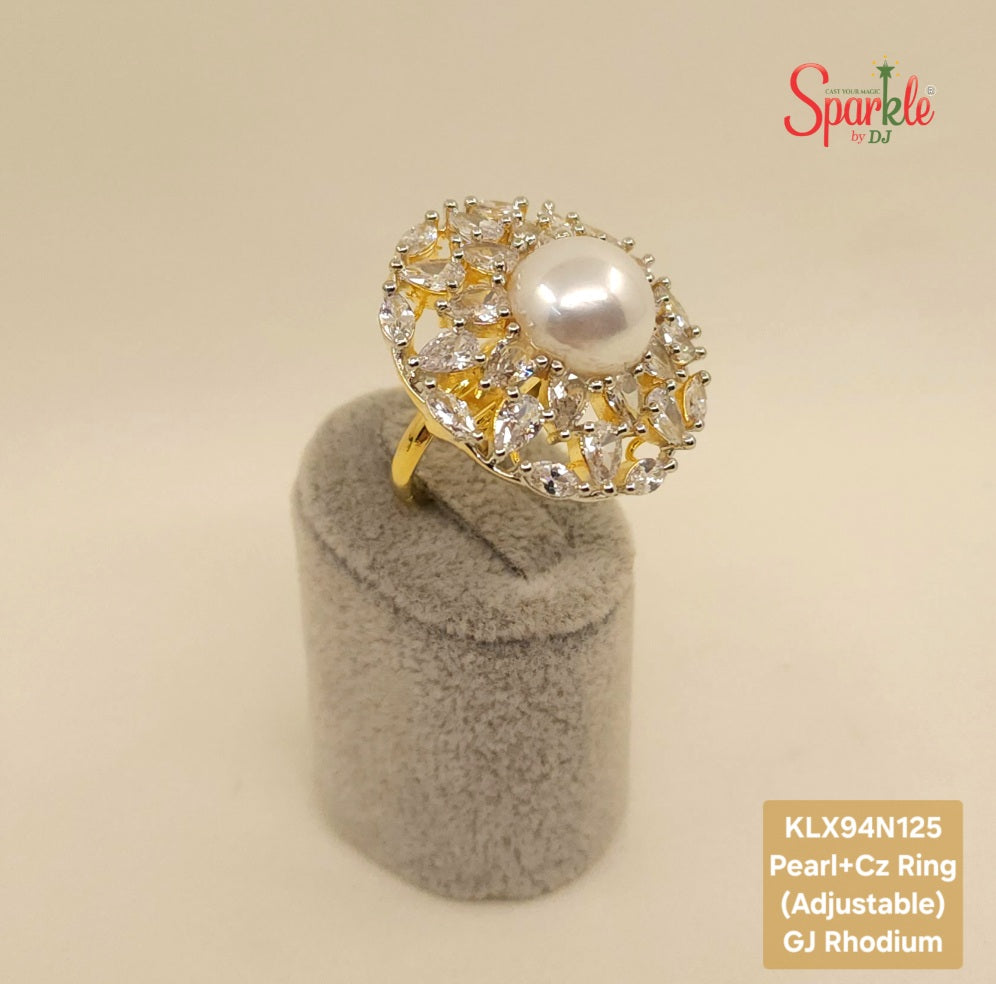 Pearl-Cz round cocktail ring - SparklebyDJ