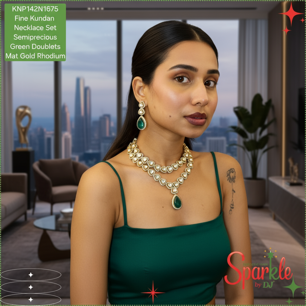 Fine Kundan double liner Kundan set with semiprecious colour drops - SparklebyDJ