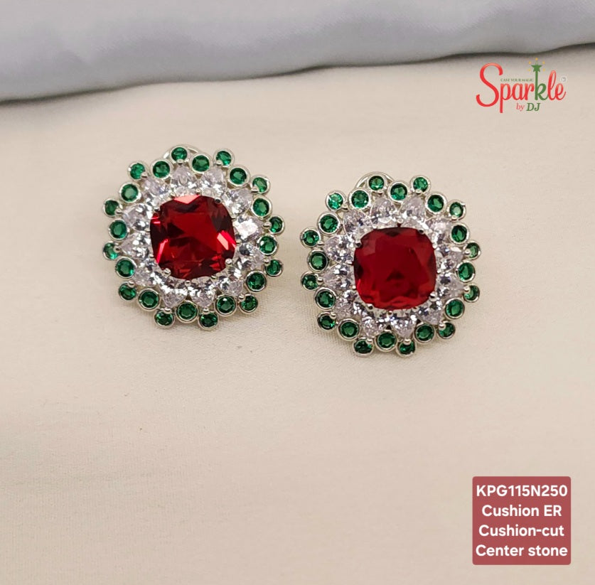 CZ Studs with cushion cut stone