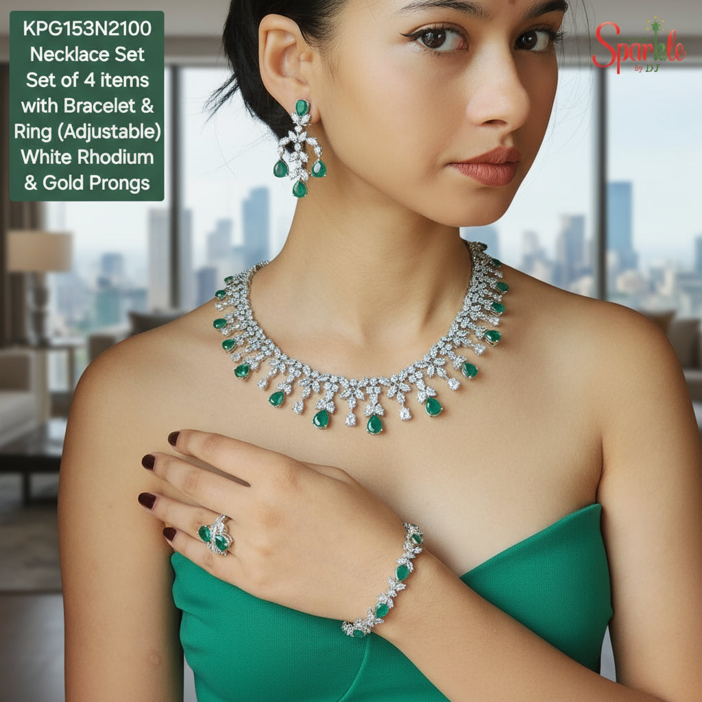 Designer Cz Necklace set of 4 items studded with semiprecious stones - SparklebyDJ