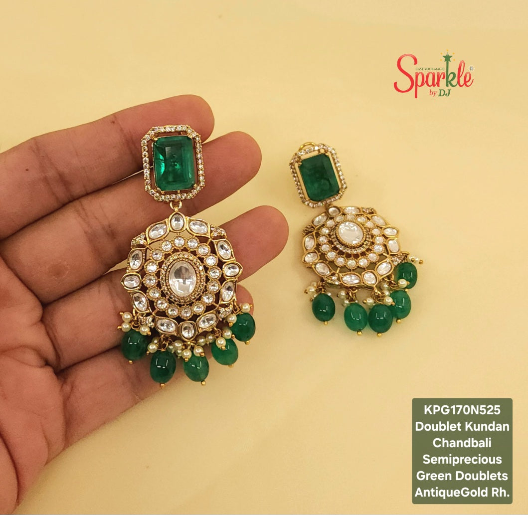 Kundan-Cz Chandbalis with semiprecious octagonal stone top - SparklebyDJ