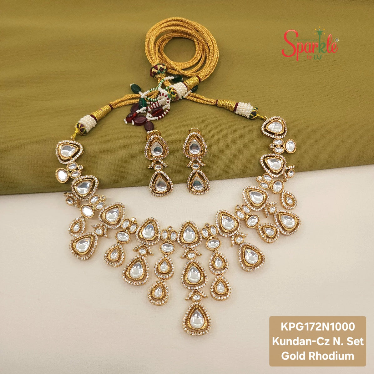 Kundan-cz necklace set with pear kundan - SparklebyDJ