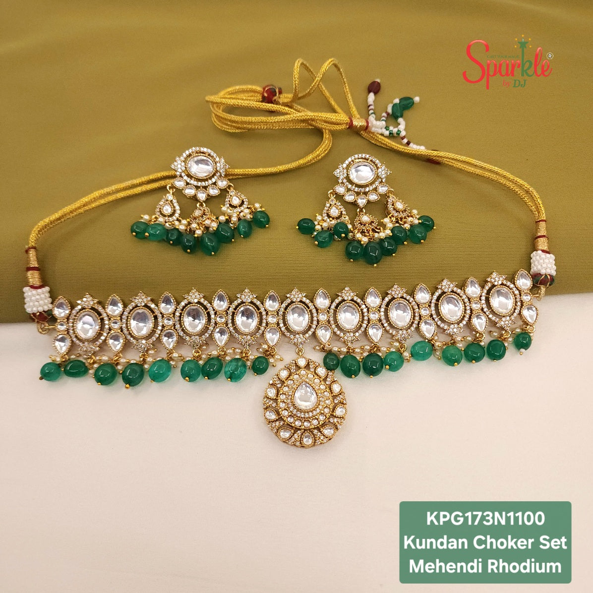 Kundan-CZ Choker set with chandbali earrings