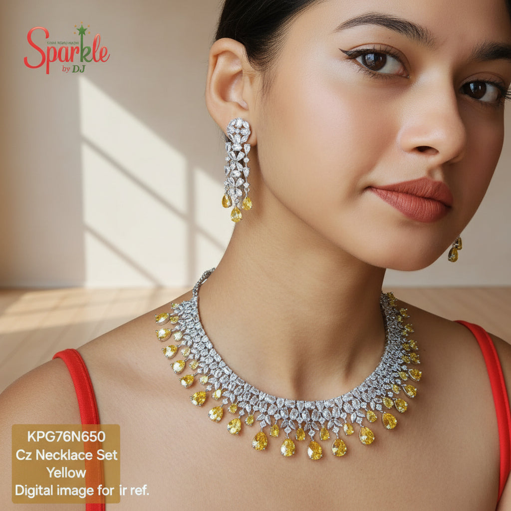 Cz necklace set with 2 layer pear colour drops - SparklebyDJ