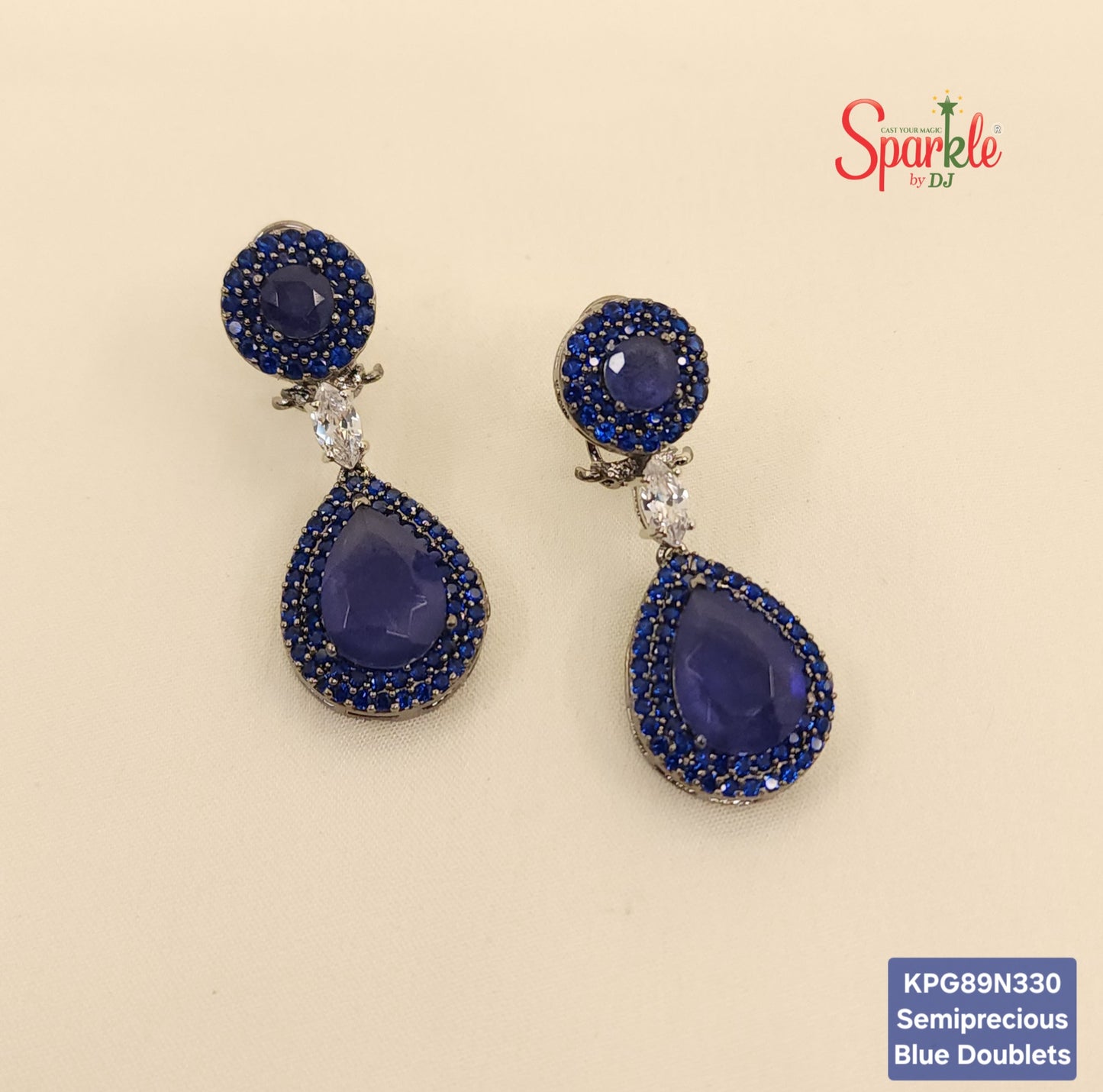 Pear drop earrings with round top with semiprecious colour stones - SparklebyDJ