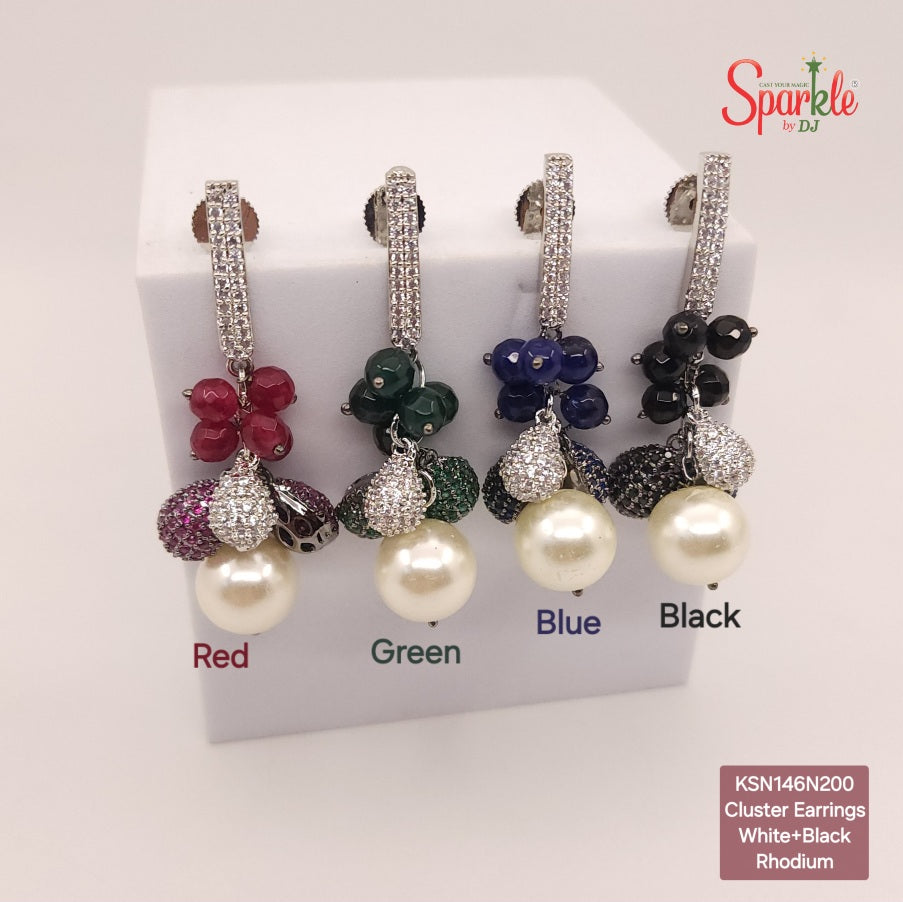 Small chunky cluster cz earrings with pearl - SparklebyDJ