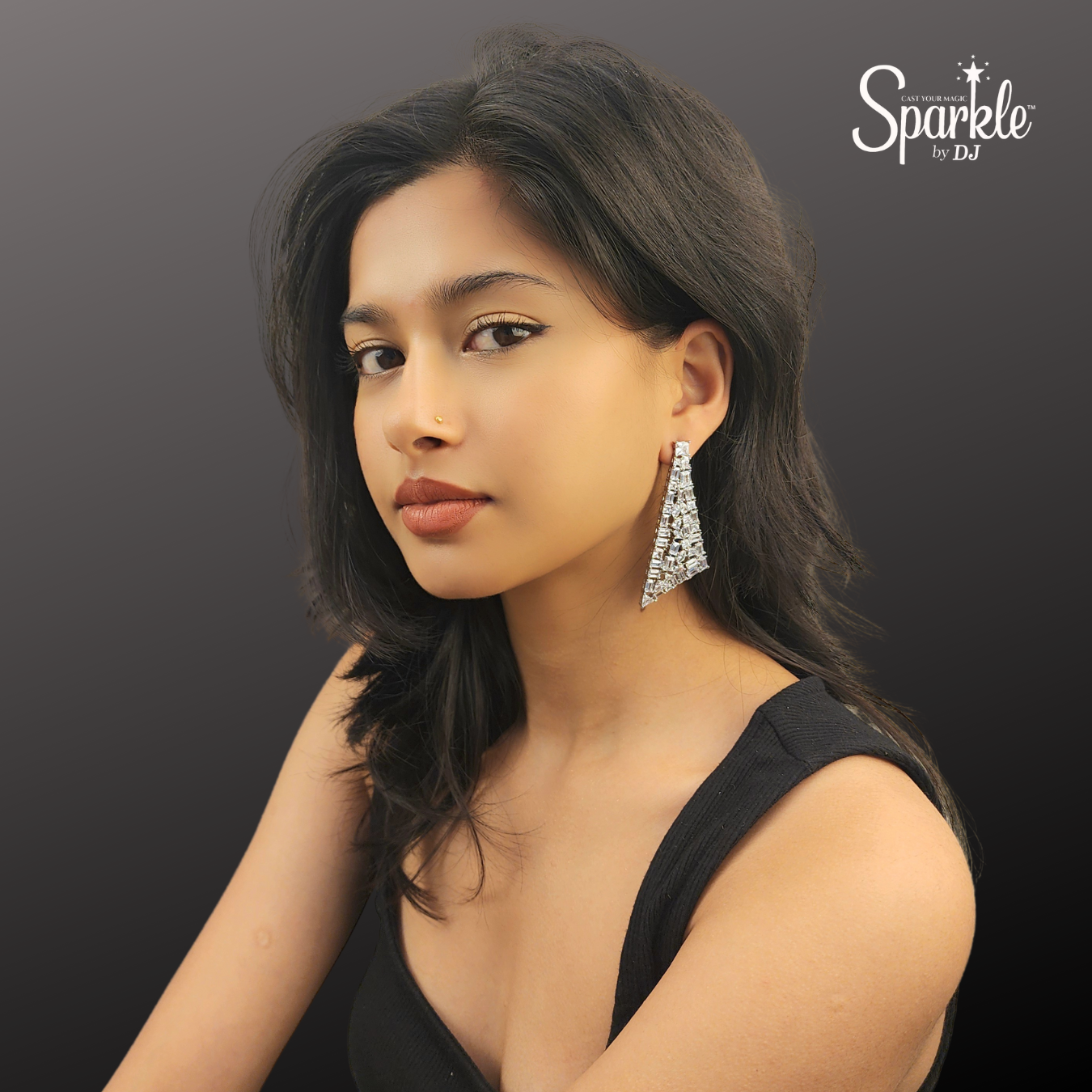 Designer triangular shaped fun earrings embellished with octagonal Korean zirconias - SparklebyDJ