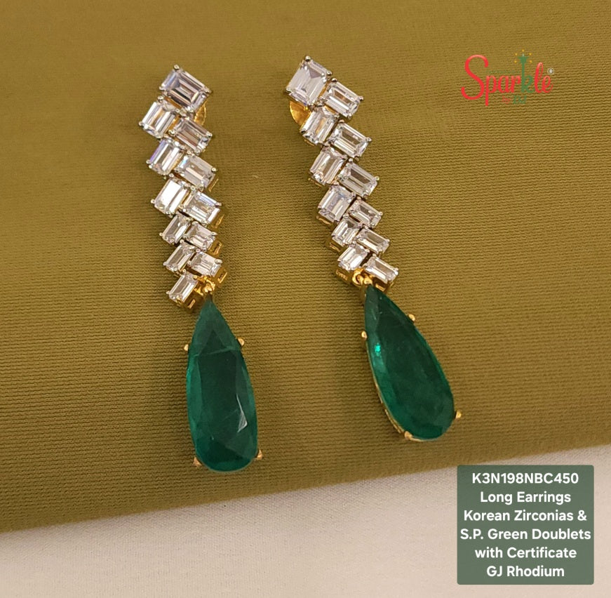 Long Korean Cz earrings with semiprecious pear drop