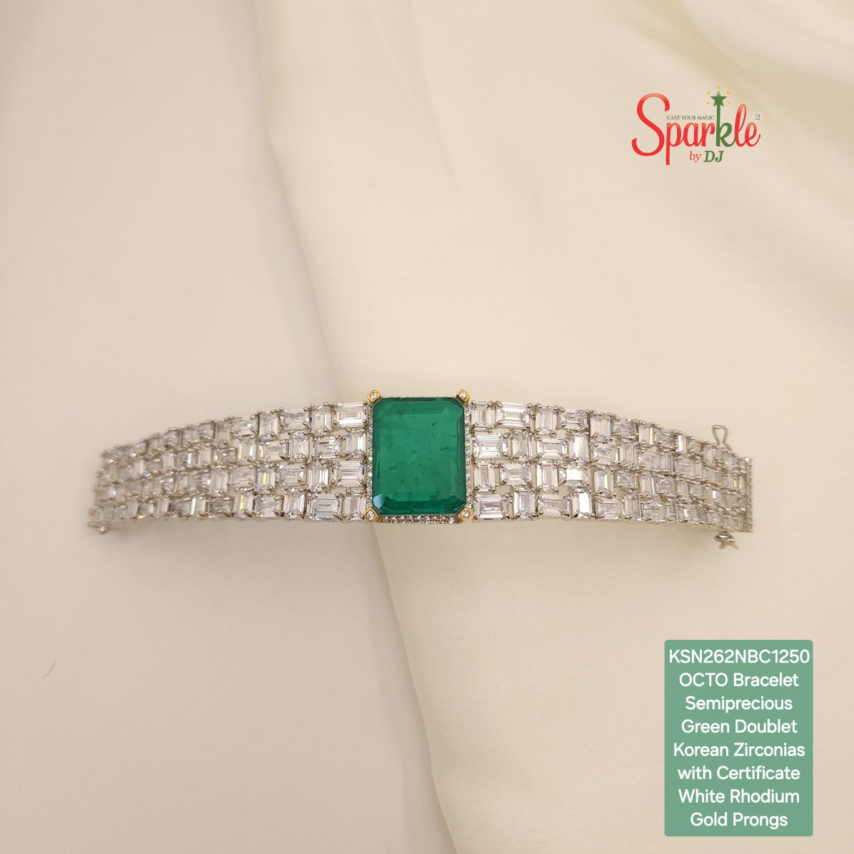 Korean cz strapped Bracelet with semiprecious octagonal colour stone with certificate - SparklebyDJ