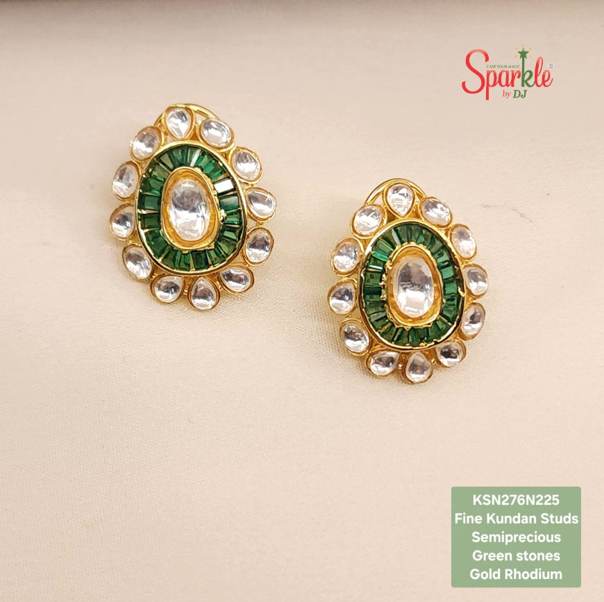 Fine Kundan Studs set with semiprecious stones in 24 carat Gold Rhodium