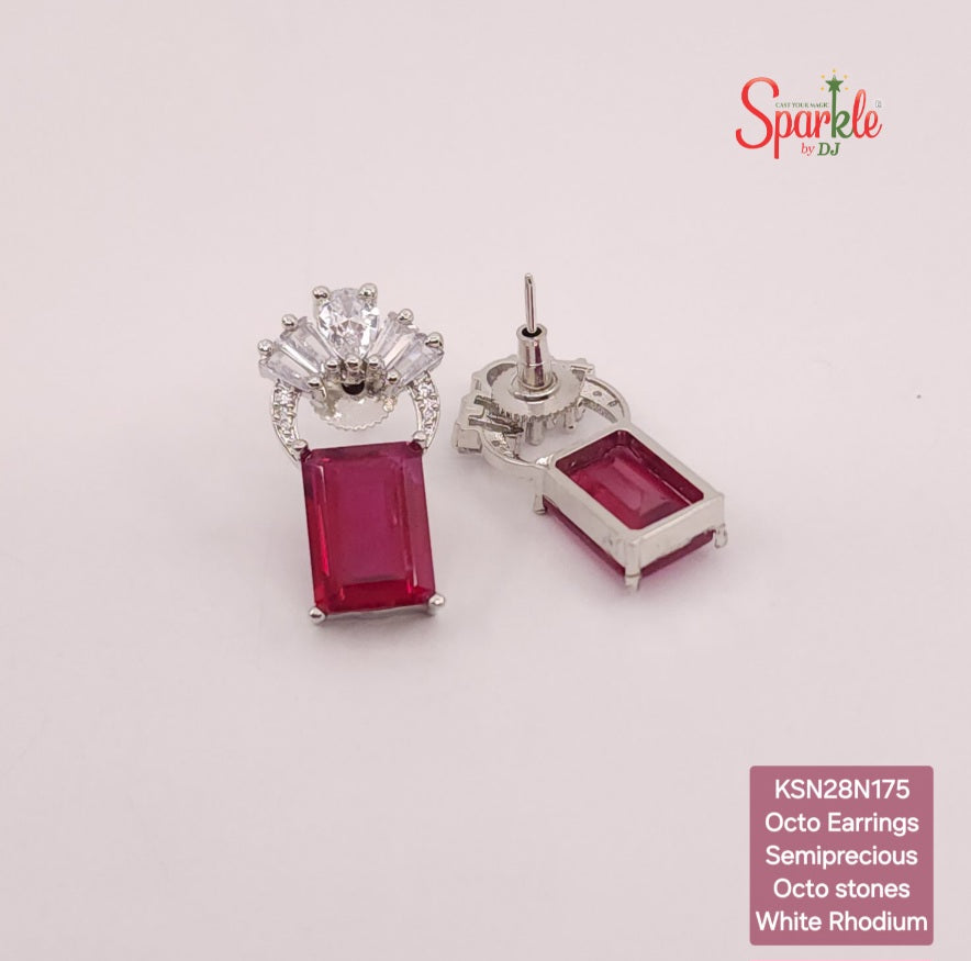 Cubic zirconia studs embellished with octagonal semiprecious Colour Stones - SparklebyDJ