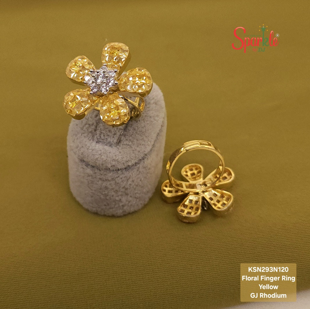 Floral cz Rings embellished with semiprecious colour stones in invisible setting - SparklebyDJ