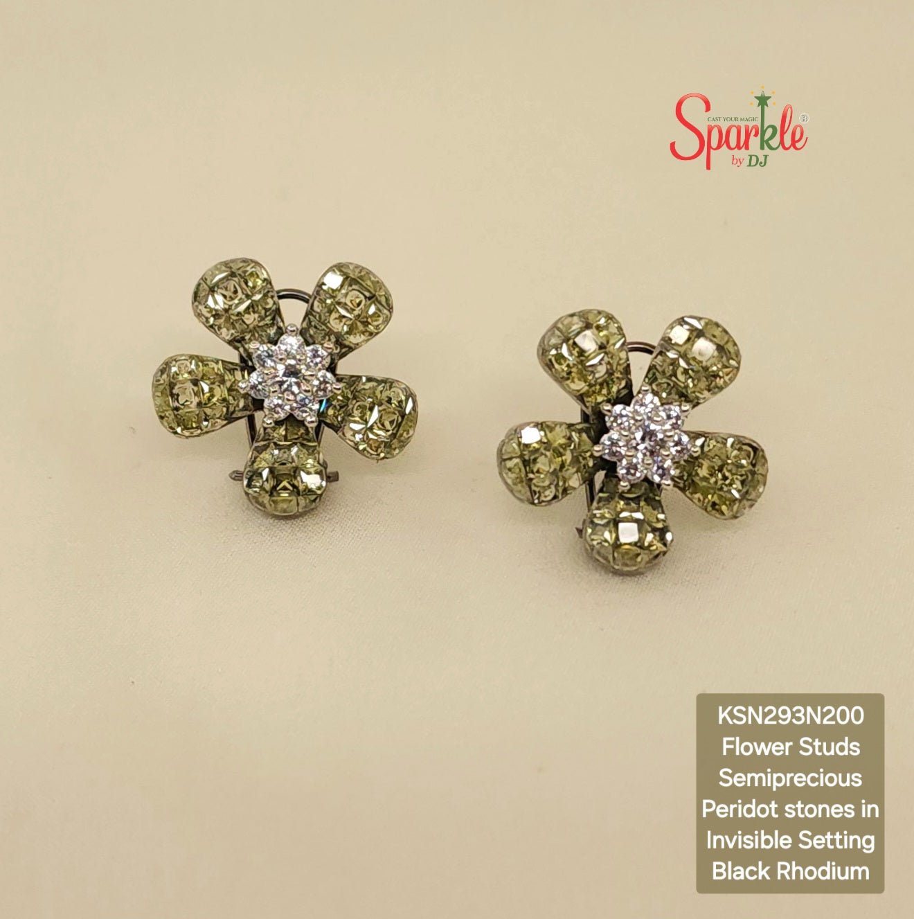Floral cz Studs embellished with semiprecious colour stones in invisible setting - SparklebyDJ