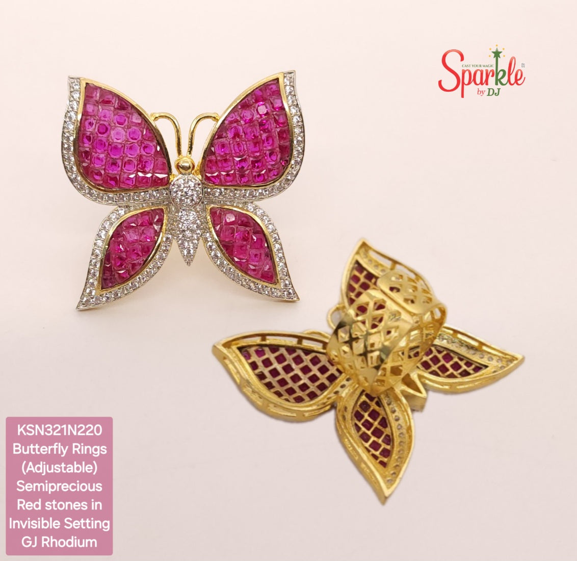 Butterfly cz finger rings (adj.) with semiprecious stones in invisible setting - SparklebyDJ