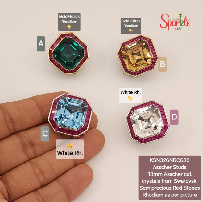 Ear studs with crystals from swarovski bordered with semiprecious red stones - SparklebyDJ