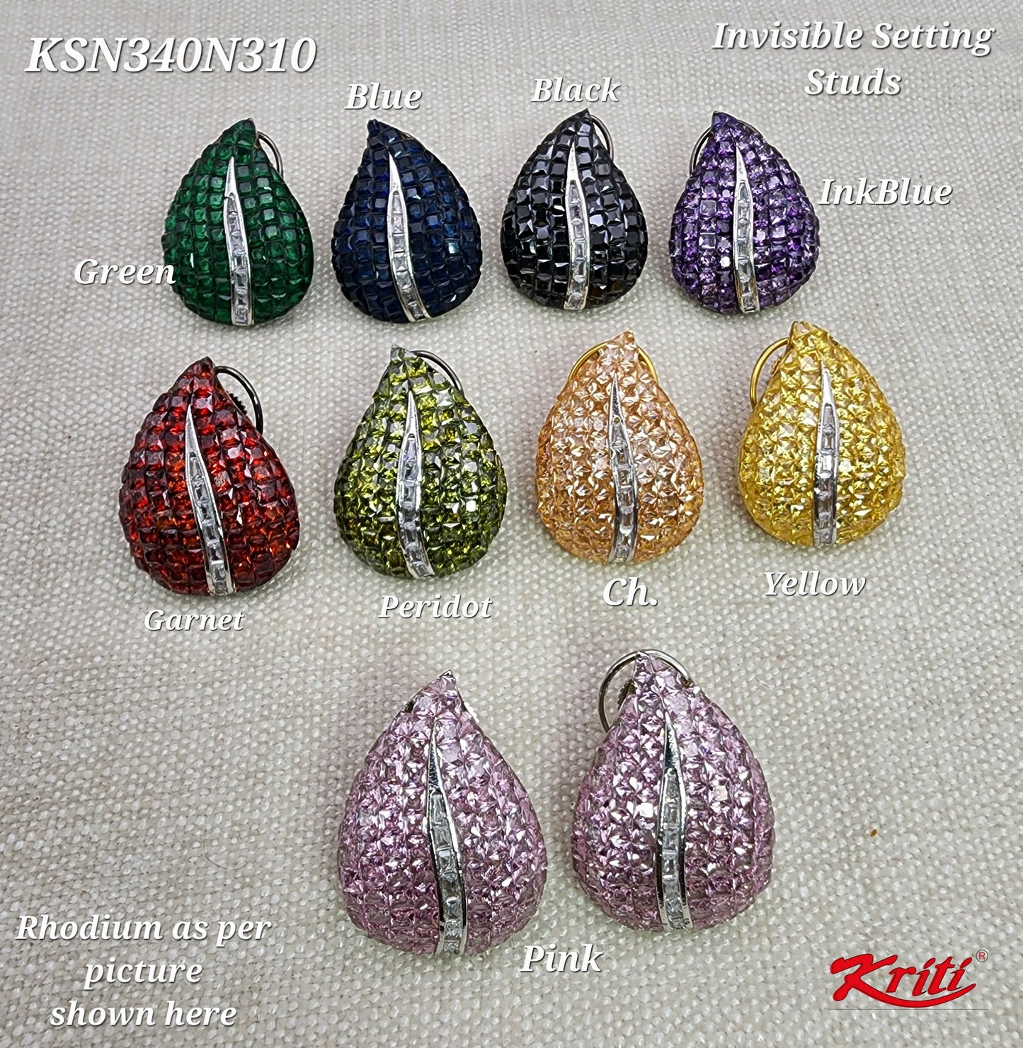 Drop shape cz earrings embellished with semiprecious colour stones in Invisible Setting - SparklebyDJ